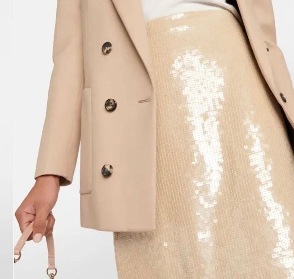 Nili Lotan Bonne Sequined Midi Skirt in Beige NWT Size 0 - Picture 4 of 10